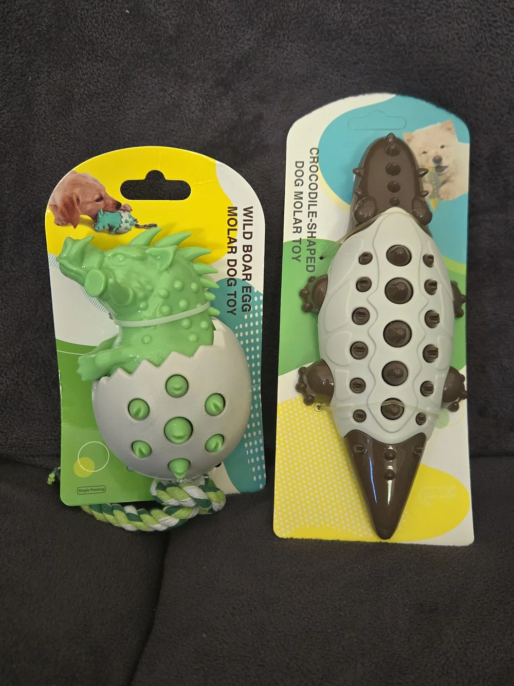 Green Wild Boar Dog Molar Egg & Brown Crocodile Chew Toys 2 Pack